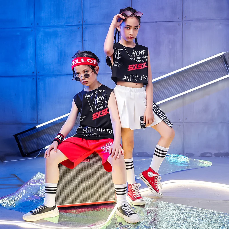 

Новый комплект для танцев в стиле хип-хоп для девочек, Модный корейский топ без рукавов и брюки, детская одежда для джазовых танцев и предста...