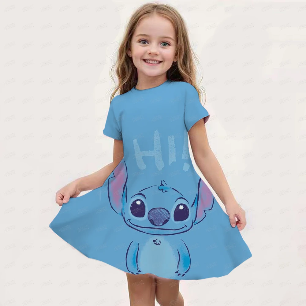 2024 Stitch Dress For Girls Children's Sleep Baby Summer Clothes StrayKids 3d Print Skirt Original Clothing Short-Sleeved