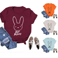 spot new fashion cute rabbit print badbunny simple loose t shirt short sleeved trend retro round neck shirt