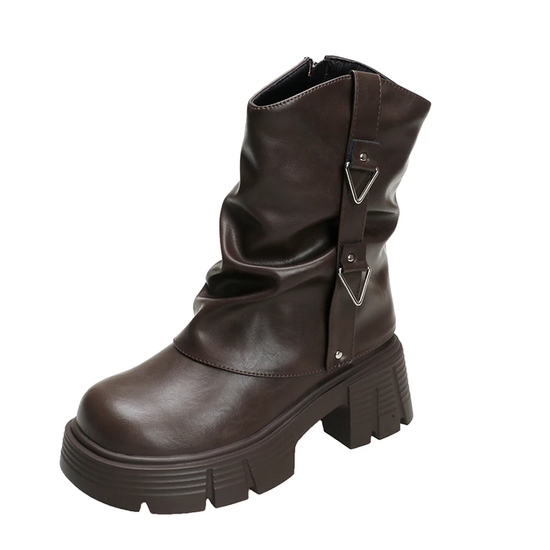 Женские кожаные ботильоны зимняя обувь на среднем каблуке женская трендовая