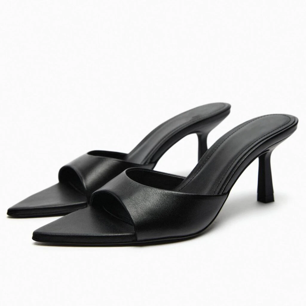 

Женские шлепанцы с острым носком, летняя верхняя одежда, модные кожаные туфли на тонком каблуке, металлическая серия, новинка 2023