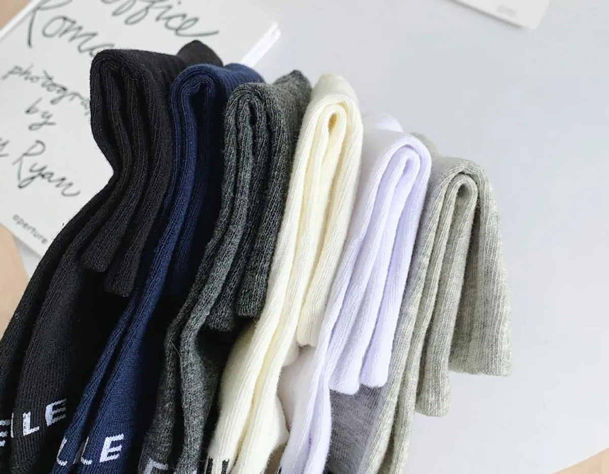Simple Fashion Letter Cotton Sports Socks Set for Women Casual Solid Color Black White Gray Cotton Socks Female