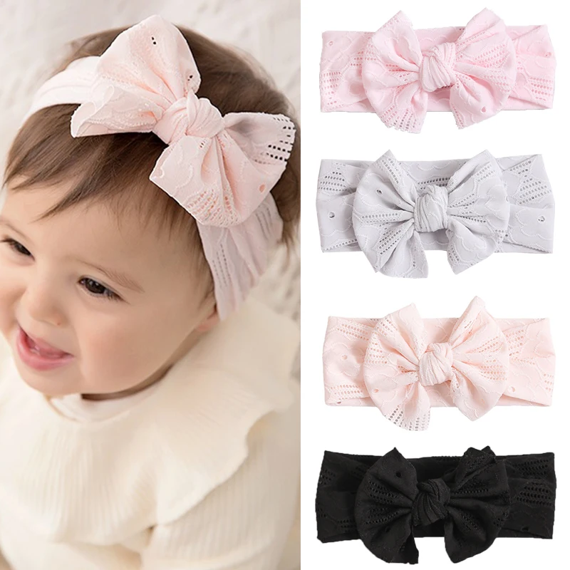 

Big Bowknot Baby Kids Headband Breathable Lace Turban Headwrap Wide Solid Bow Newborns Hairband Thin Soft Elastic Hair Band