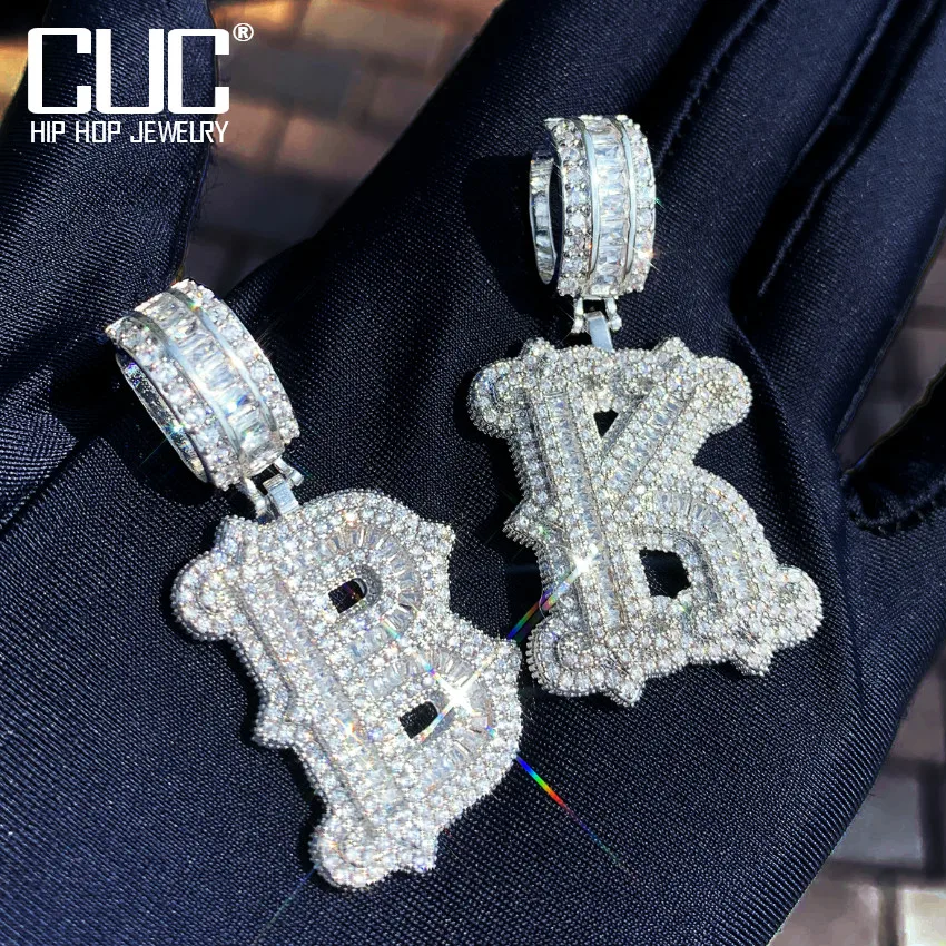 CUC Initials Single Cursive Letter Pendant Necklace For Men Women Gold Color Baguette HipHop Chain Fashion Rock Jewelry Gift A-Z
