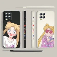 Anime Girl Sailor Moon For OPPO Realme 50i 50A 9i 8 Pro Find X3 Lite GT Master A9 2020 Liquid Left Rope Phone Case Capa Cover
