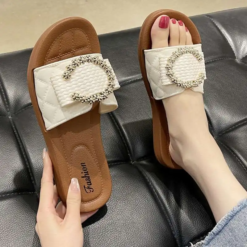 Sandals Woman Summer 2022 Fashion C Buckle Flat Soft Sole Slippers Home Non-slip Slippers Shoes For Women Slippers Boho Sandal