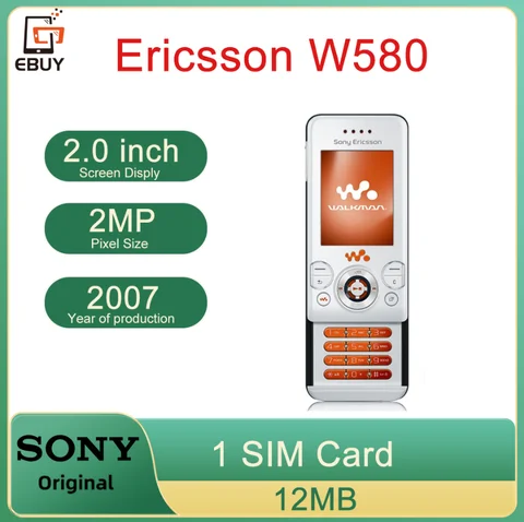Мобильный телефон Sony Ericsson W580, оригинальный мобильный телефон 2,0 дюйма, 2 МП, 1 SIM-карта, сотовый телефон с турецкими английскими языками