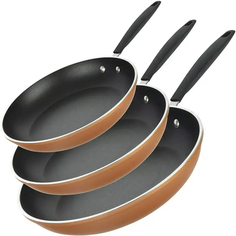 

3-Piece Copper Cast Frying Pan Set, Nonstick Cookware Plate for cooking Cake pan for baking Baking tray for oven Air fryer silic