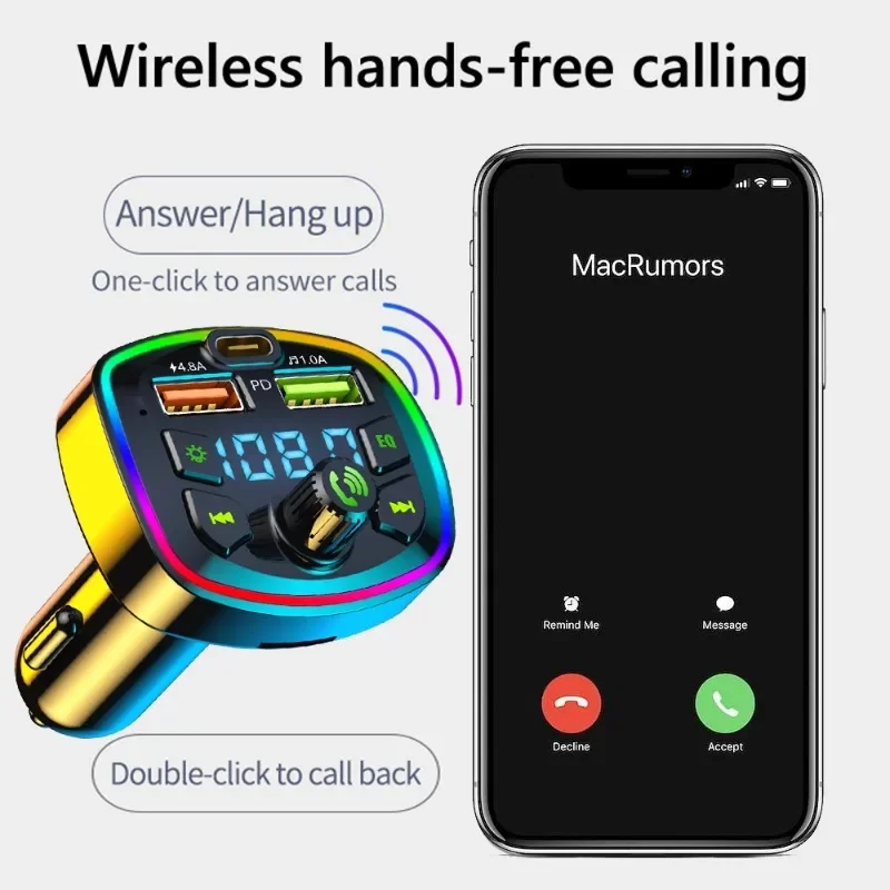 Многофункциональный автомобильный PD быстрая зарядка Bluetooth 5 0 к MP3-плеер красочный