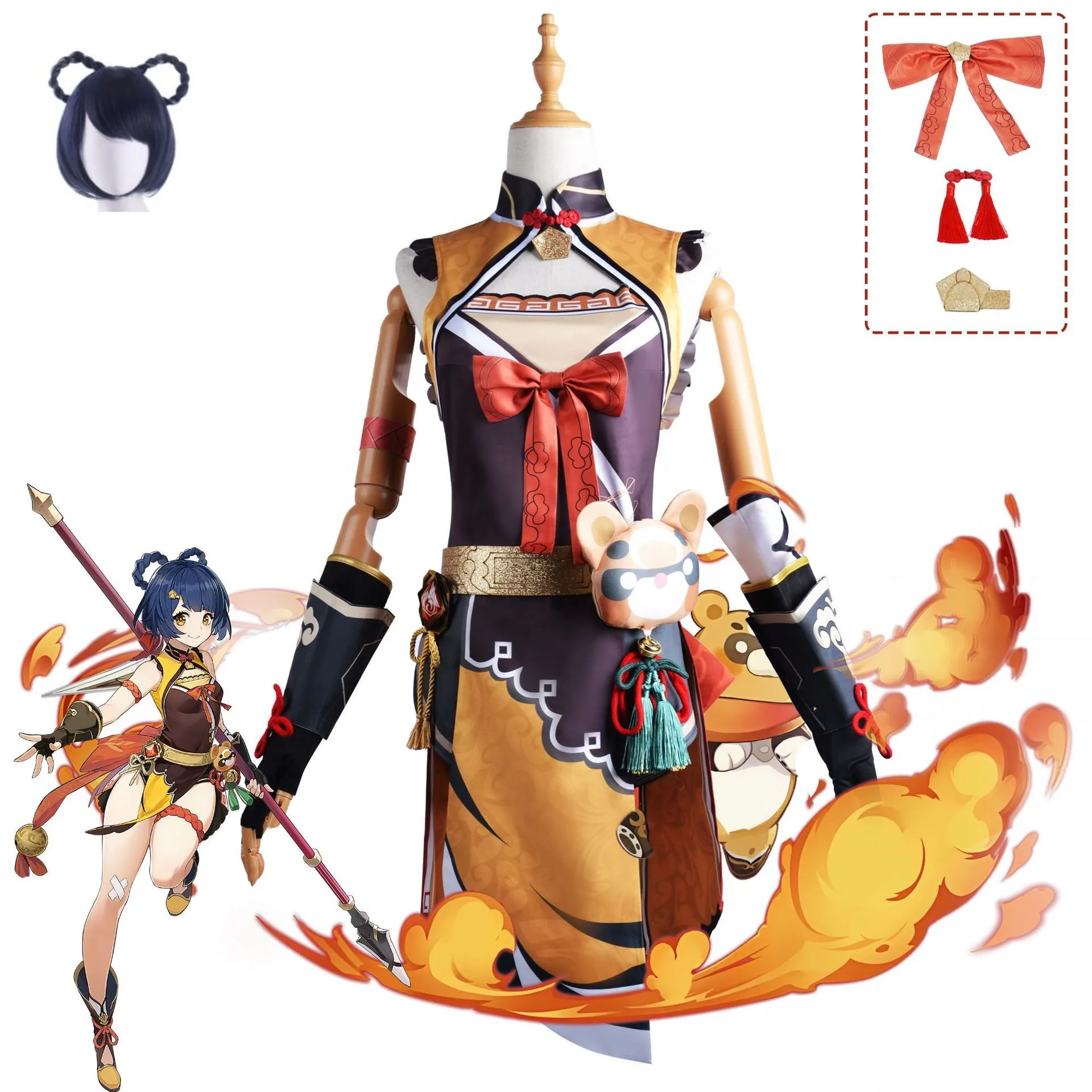 

Genshin Impact Xiangling Cosplay Costume Anime Game Halloween Party Women Combat Uniform Girl Dress Wig Shoes Accessory Suit