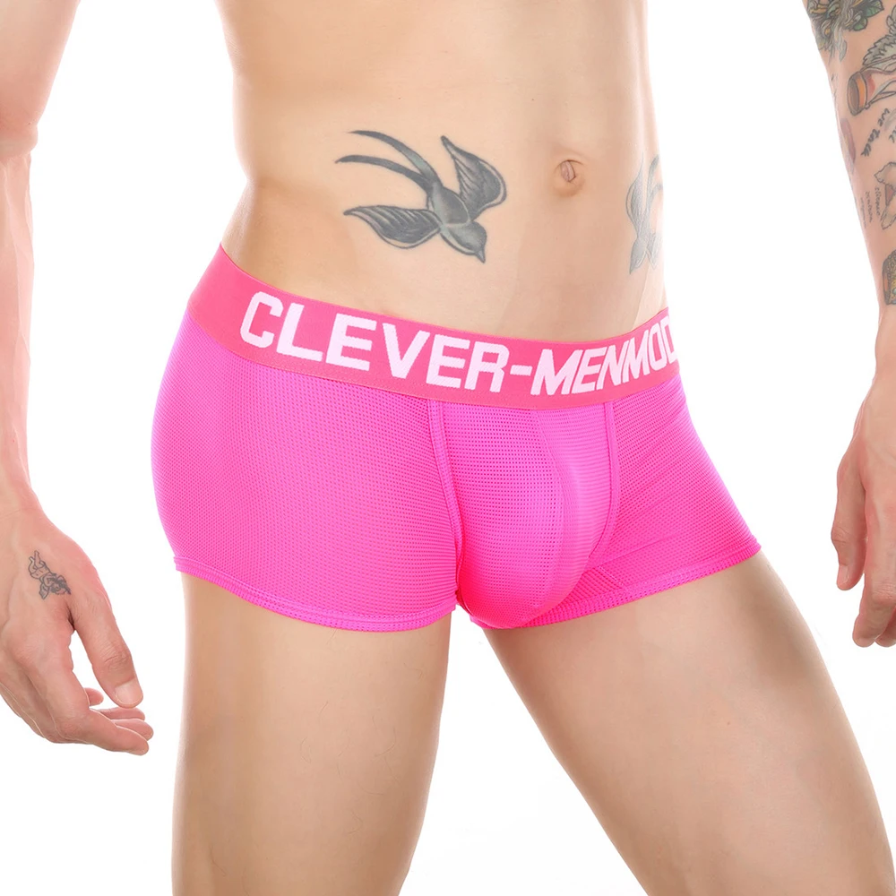 

Men Prined Letter Boxer Briefs Fashion Male U Convex Pouch Underpants Fluorescent Mesh Short Panties Breathable Boxer Trunks