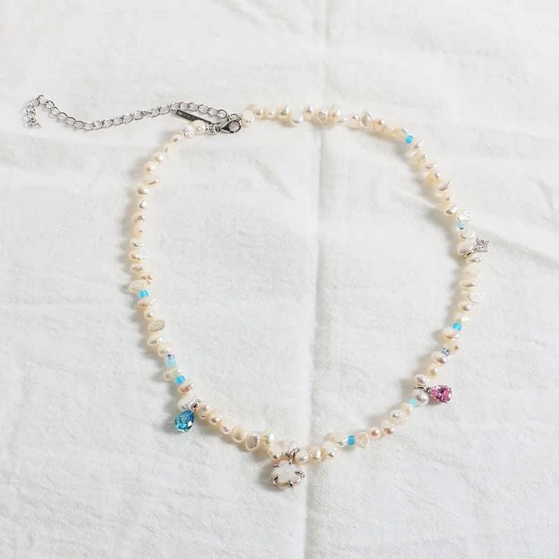 

French fashion freshwater pearl temperament necklace ins sweet star lady fairy wind pearl pendant gemstone necklace