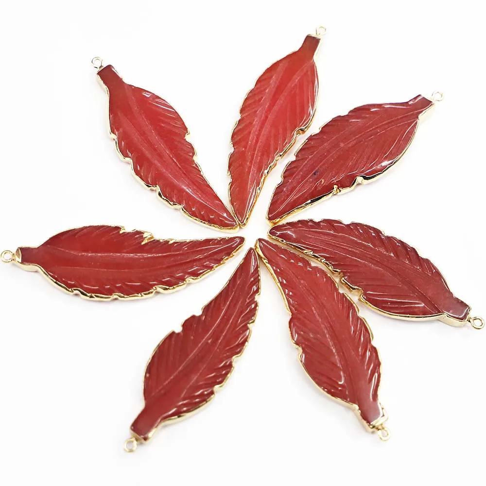 

Selling Natural Stone Red Leaf Feather Pendants Necklace Mineral Healing Reiki Charms Fashion Jewelry Accessories Wholesale 5Pcs