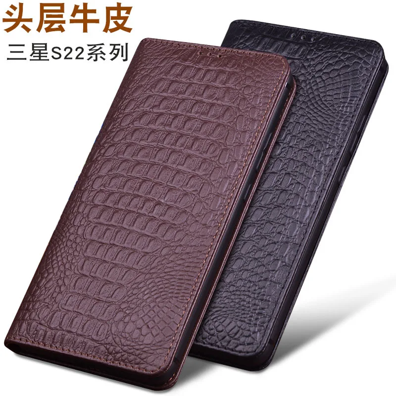 Genuine Leather Magnet Clasp Phone Case For Samsung Galaxy S22 S21 Plus Ultra A33 Kickstand Holster Cover Protective Full Funda