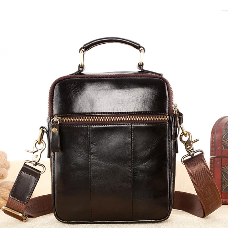 Men's Shoulder Bag Genuine Leather Retro Messenger Postman Bags for Male Husband Phone Office Crossbody Bags Handbag Sling Bag