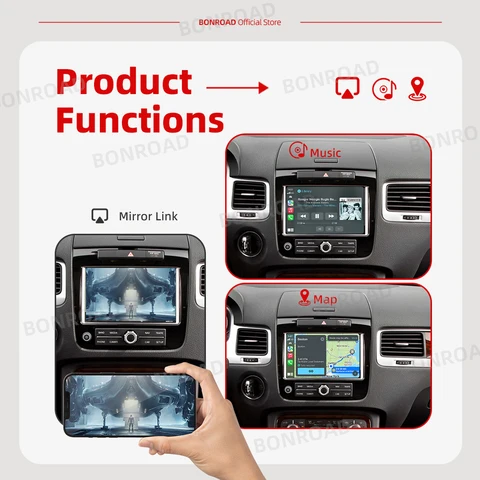 Беспроводной интерфейс Bonroad CarPlay для Volkswagen Touareg RNS850 2010-2018 с Android автоматическим голосовым управлением Mirror Link