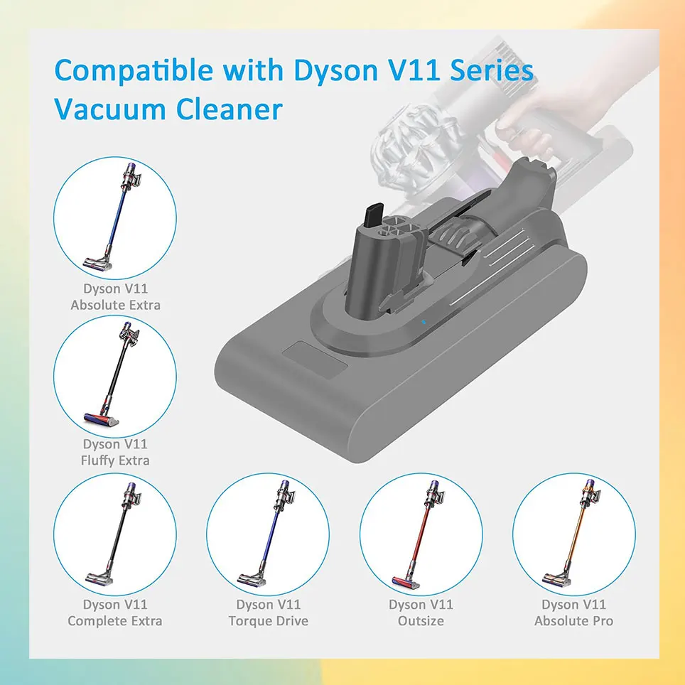 

2022 25,2 в подходит для Dyson V11 Complete Extra, Dyson V11 Absolute Extra, V11 Torque Drive и Dyson V11 Absolute