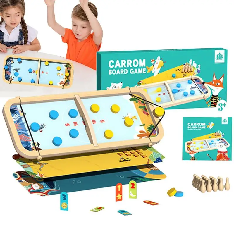 Wooden Sling Hockey Table Game Fast Sling Puck Game With 4 Game Scenes Table Game For Hand Eye Coordination Cognition Training