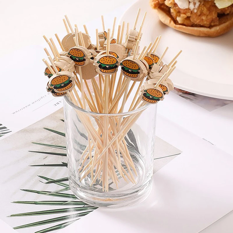 

100Pcs Hamburger Garnish Bamboo Sticks Disposable Fruit Stick Snack Skewers Party Buffet Bamboo Food Picks Bento Tools