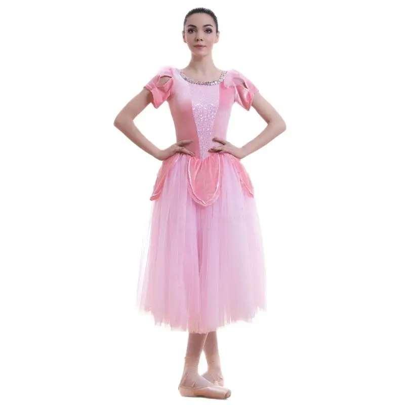 

18701 Pink Velvet Bodice Long Romantic Ballet Tutu Girl & Women Dance Costume Ballerina Dance Tutus