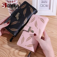 womens long wallet leaf pattern print wallet clutch phone bag pu coin purse card holder large capacity card cash storage pouch