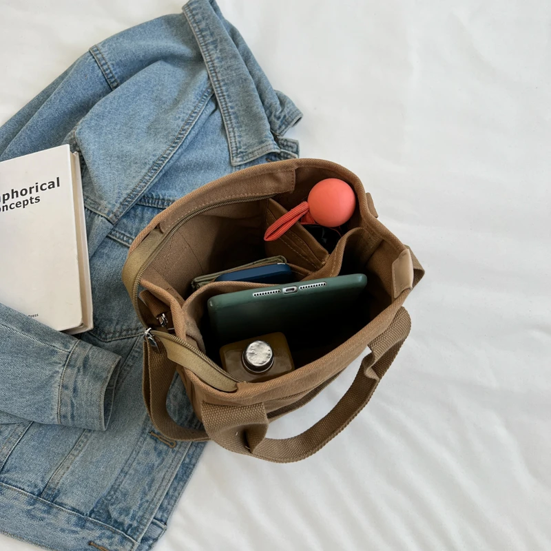 New Handbags Student Bento Lunch Box Simple Solid Color Tote Bags Ladies Canvas Crossbody Bag for Women Sac Female Shoulder Bags