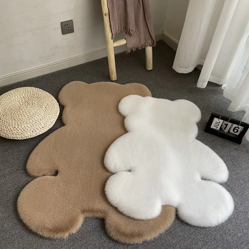 

Kawaii Cartoon Bear Rug Cute Plush Decorative Soft Carpet Solid Color Floor Mat Bedroom Children Room Decor Bedside Floor Rug