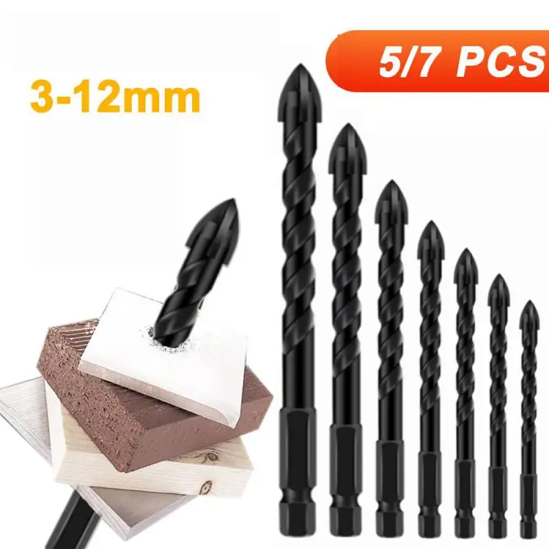 

5/7pcs 3-12mm Cross Hex Tile Drill Bits Set For Glass Ceramic Concrete Hole Opener Brick Hard Alloy Triangle Bit Tool Kit