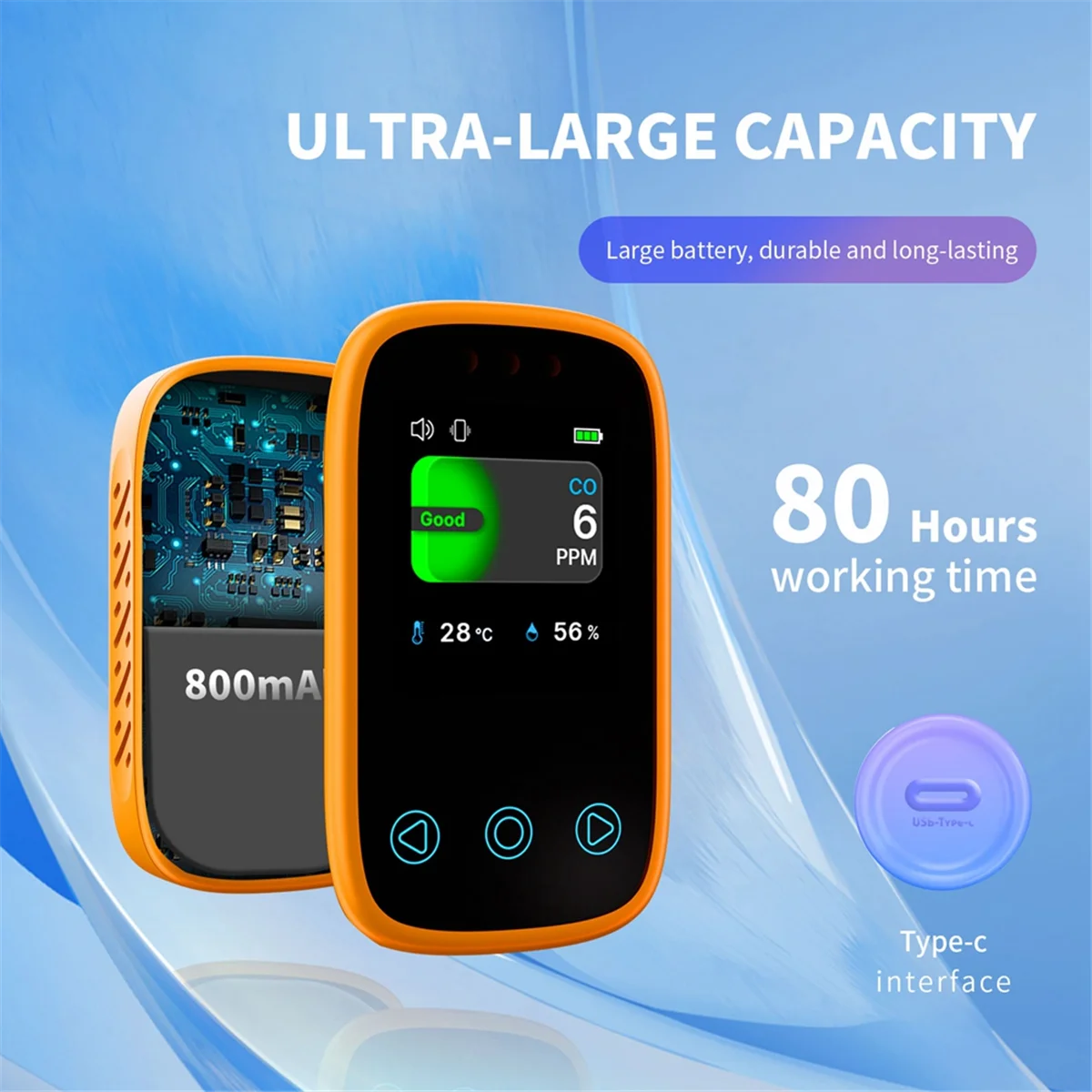 Переносной детектор монооксида углерода перезаряжаемый CO-сигнализации для