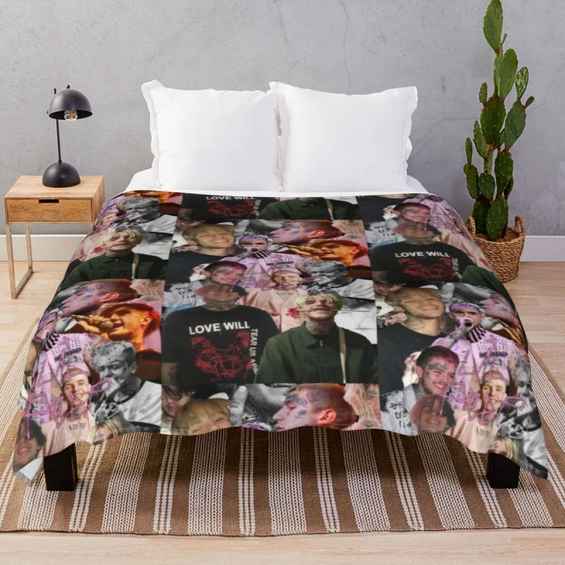 

Lil Peep Collage Phone Case Thick blankets Flannel Autumn Portable Unisex Throw Blanket for Bedding Home Cou Camp Cinema