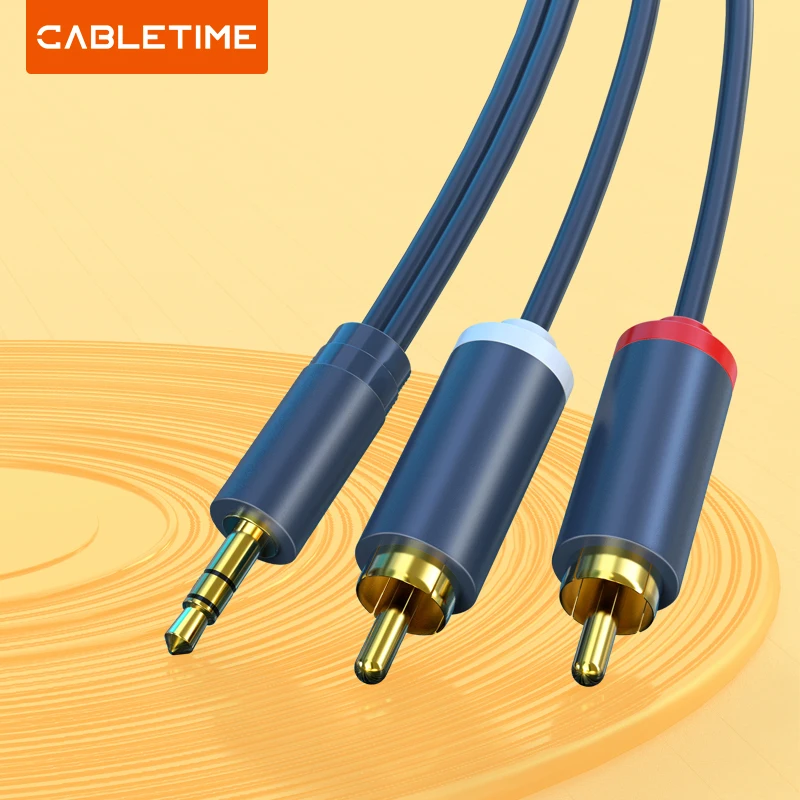 Aux-кабель CABLETIME со штекером 3,5 мм на штекер 2RCA, стерео аудио разветвитель, адаптер для звуковой системы VCD, домашнего кинотеатра C112