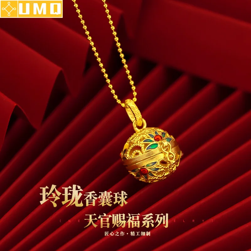 

UMQ Pure 999 Gold Necklace Pendant for Women with Diamond Fine Jewelry Real Solid 24k Gold Suspension Au750 Chain Female Party