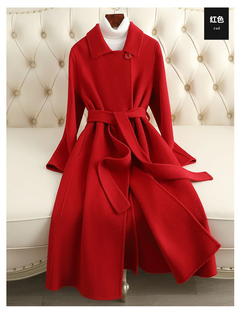 

Повседневное твидовое пальто, двухстороннее шерстяное пальто для женщин, зимнее Новое приталенное шерстяное пальто средней длины До Колена Для Женщин, 2023