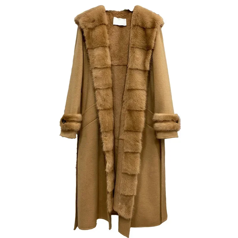Женская куртка из 100% натуральной шерсти куртки с капюшоном меха норки для женщин