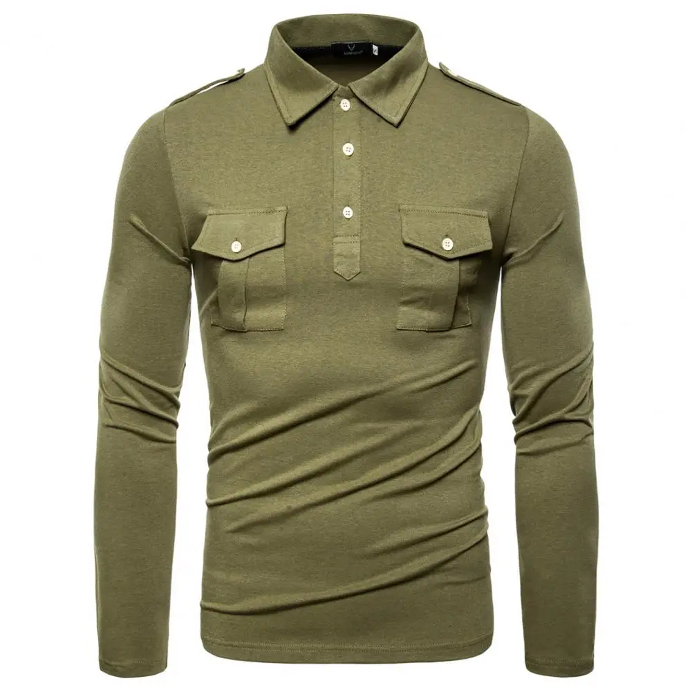 

Close-fitting Flap Pockets Colorfast Turn-down Collar Men Shirt Daily Garment