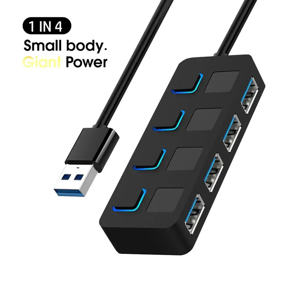 

4-портовый концентратор Usb 3,0, разветвитель данных Usb, адаптер для ноутбука, независимый переключатель, расширение с несколькими портами, Сов...