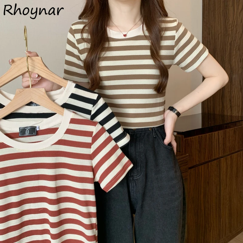 

Basic T-shirts Women Summer Striped New Design Leisure All-match Футболка Женский Vacation Stylish Young Students Popular Chic