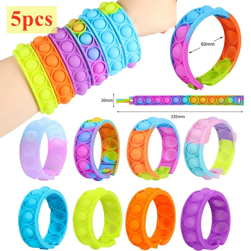 

5PCS Fidget Toys Sensory Bracelet Push Bubble Simple Dimple Wristband Decompression Anti Stress Reliever Fidget Toy Adult Kids