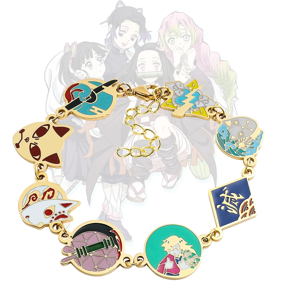 

Anime Demon Slayer Kimetsu no Yaiba Charm Bracelet Tanjirou Nezuko Metal Bangle For Fans Cosplay Cartoon Character Pendant