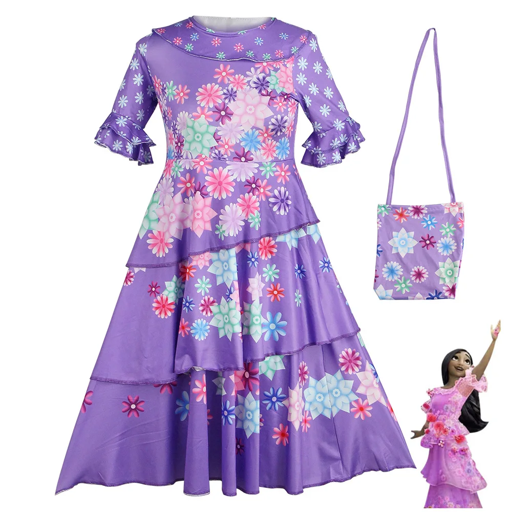 

Encanto Madrigal Cosplay Costume Girl Dress Fancy Dresses for Carnival Halloween Princess Dress Glasses Earrings Mirabel Costume