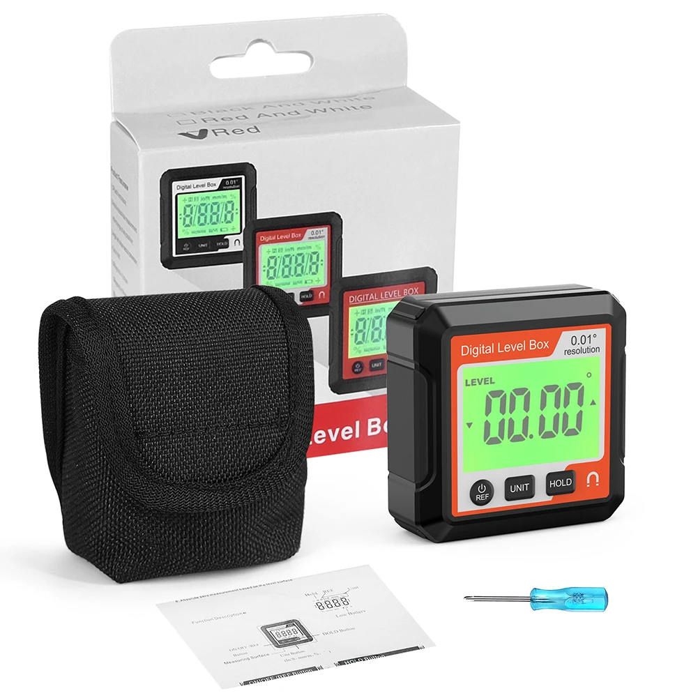 

Digital Protractor Inclinometer 4*90° Level Angle Finder Magnetic Angle Measuring Gauge Backlit LCD Display With Magnetic Mount