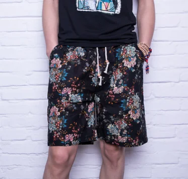 Summer Men Linen Beach Printing Shorts