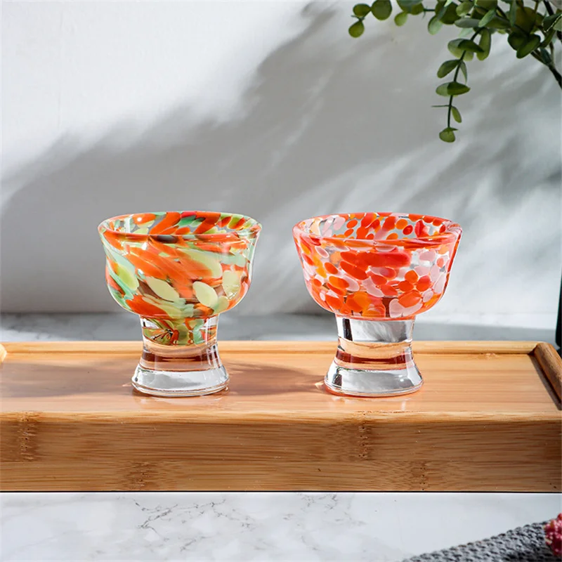 

Japanese-style High-foot Tea Cup New Color Dot Bubble Justice Cup Tea Cup Creative Sake Spirit Cup Edo Whistle Wine Glasses Moet