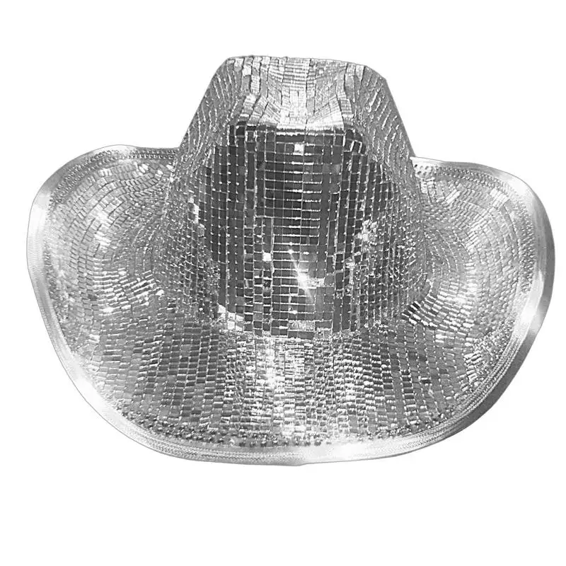 

Disco Cowboy Hat Mirror Glass Disco Ball Hat Soft Handmade Light Space Disco Cowgirl Hat Attractive Photo Props For Festival