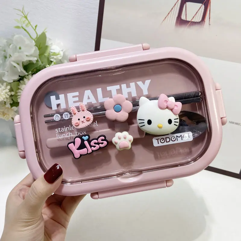 

Anime Hello Kitty 304 Stainless Steel Insulated Lunch Box Children's Food Sealed Storage Box Storage Box Portable Lunch Box