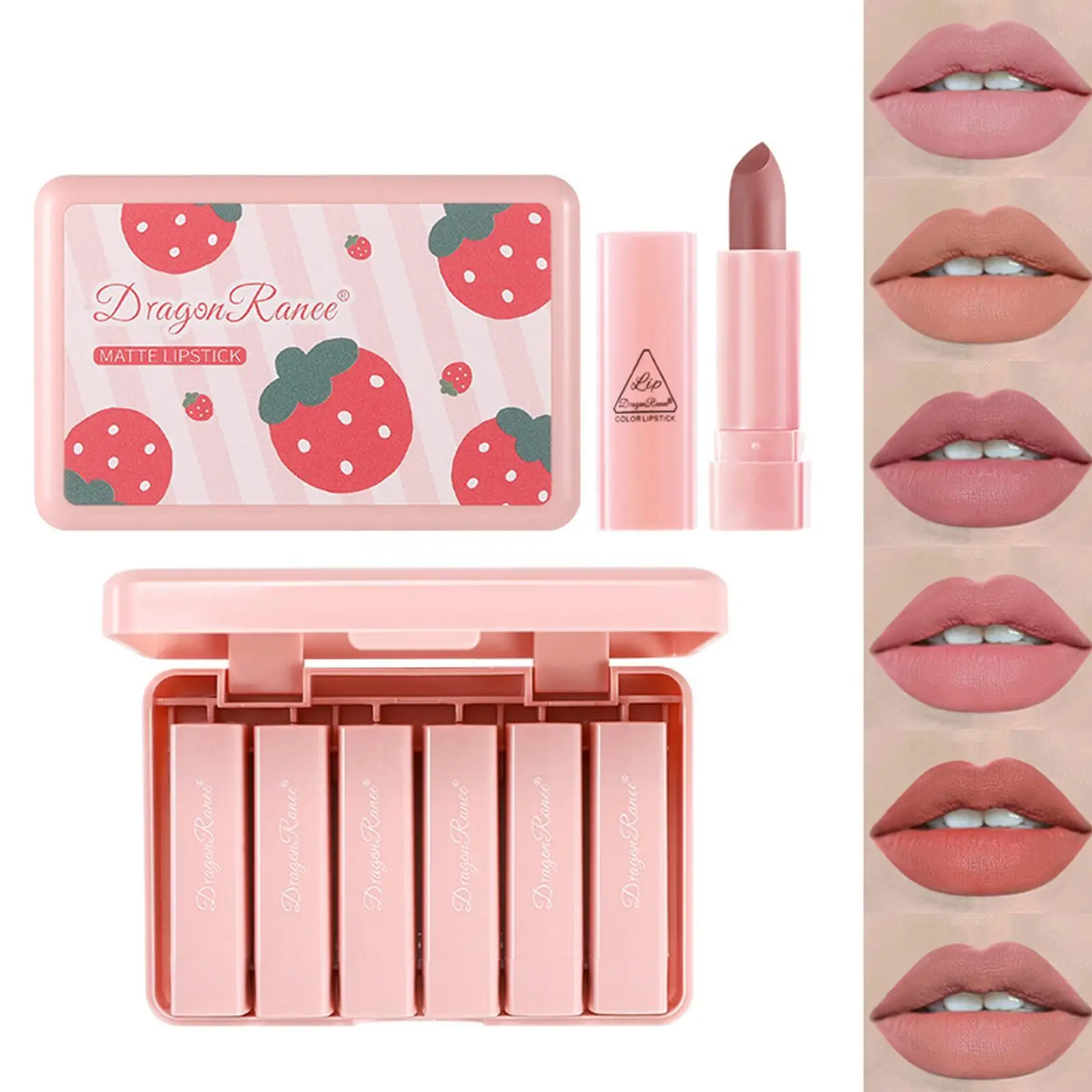 

6pcs Mist Lipstick Dragonranee Nude Pink Lipsticks Mini Lasting Matte Lipsticks Korean Cosmetics Makeup Lip Gloss Lipstick