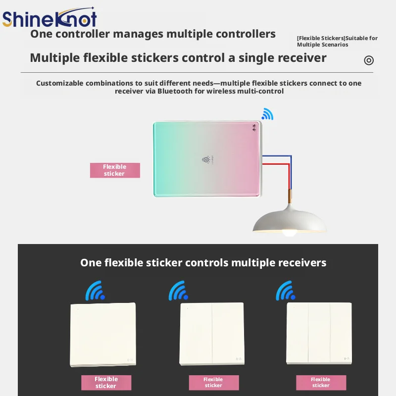 Фото Умные выключатели Shineknot с произвольным подключением, многофункциональное управление светом, беспроводной пульт ДУ, электрическое управление без проводки №2