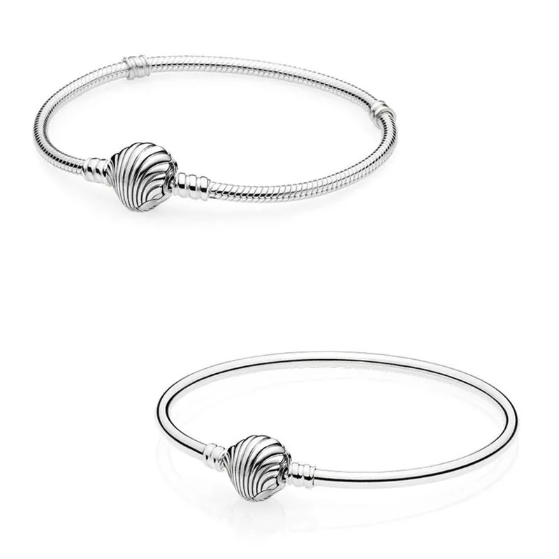

Authentic 925 Sterling Silver Moments Snake Seashell Clasp Bracelet Bangle Fit Women Bead Charm Diy Fashion Jewelry