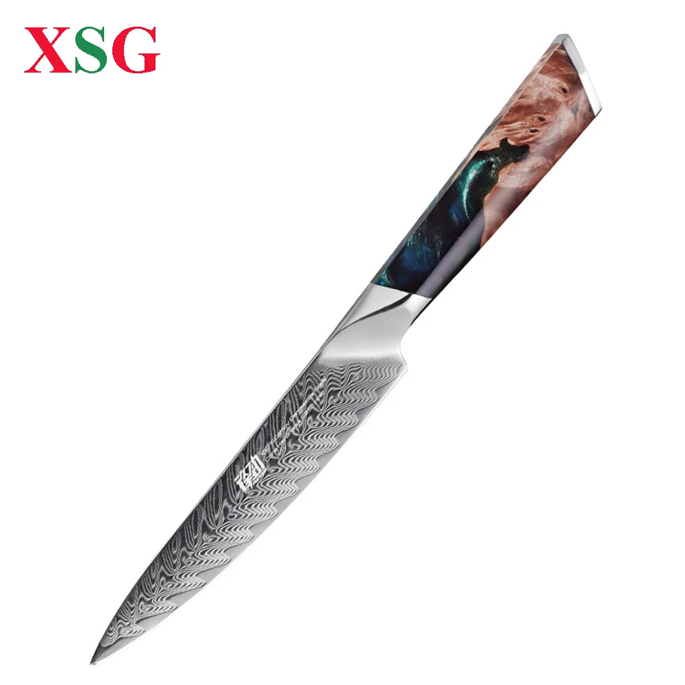 

XSG Utility Knife Professional Japan Damascus 10Cr15CoMoV Meat Cleaver Burl Wood Resin Handle Kitchen Multifunctional Knives