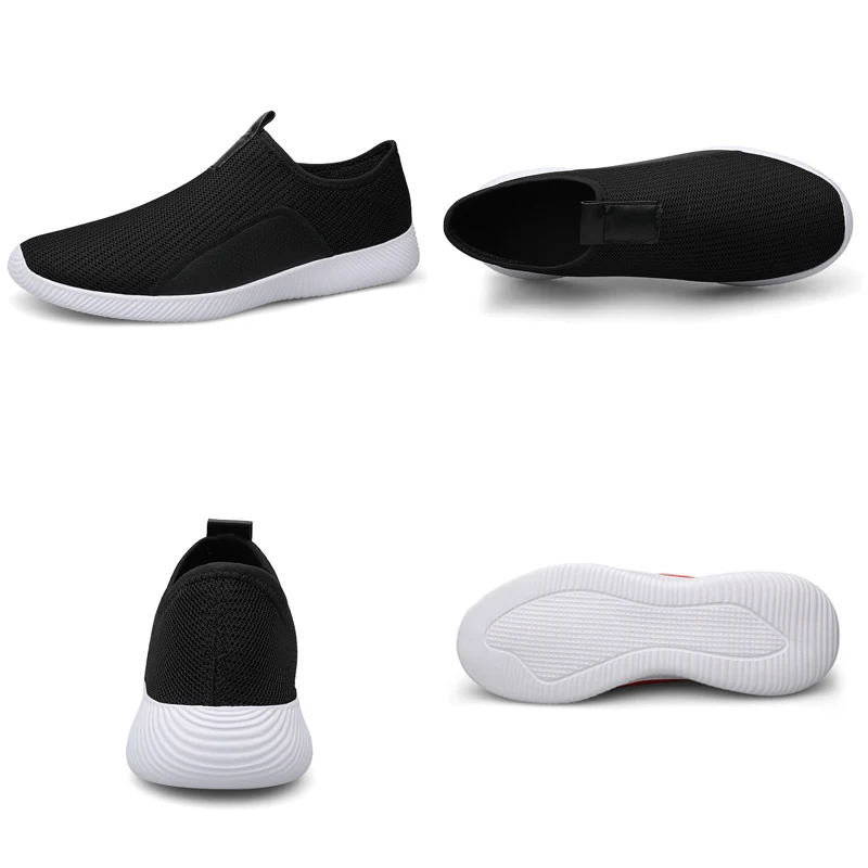 Lightweight Weave Slip on Men Running Shoes Comfortable Air Mesh Soft Men Sneakers Big Size Walking Designer Shoes Men Black 46